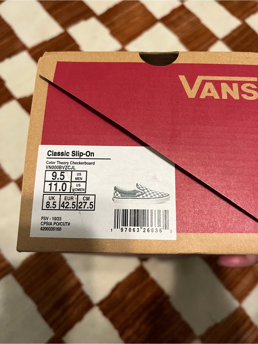 Vans Checkerboard Slip-On Sneakers in Sage Green and White - Picture 4 of 4